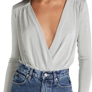 Free People Light Gray V-Neck Bodysuit